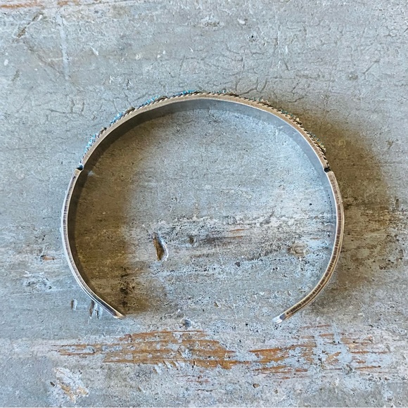 ♥️ Native American ♥️ Vintage Sterling Silver & Turquoise Stacker Cuff - Picture 8 of 16